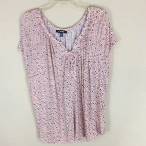 Chaps Pastel Pink Paisley Floral Lace up Peasant Top  Size 2X
